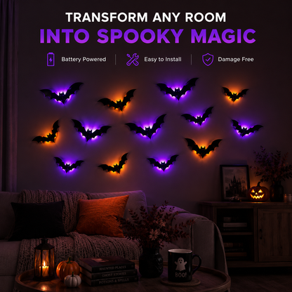 Glow Bats Light-Up 3D Wall Decor for Halloween
